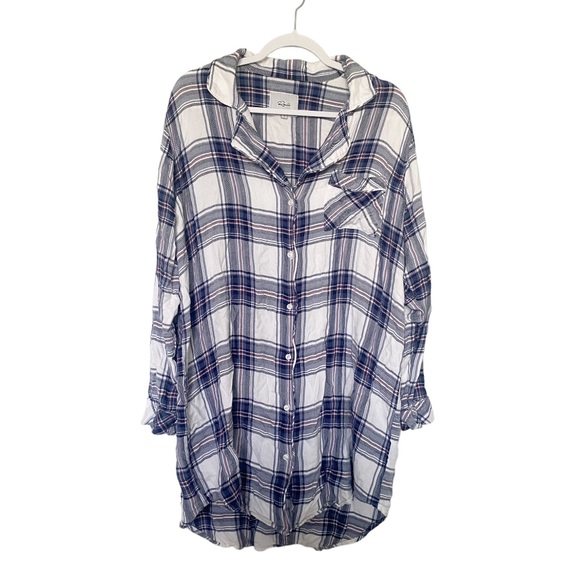 Rails Sleep Shirt White Sky Mauve Plaid Button Front Nightgown Blue/White Large - Picture 4 of 11